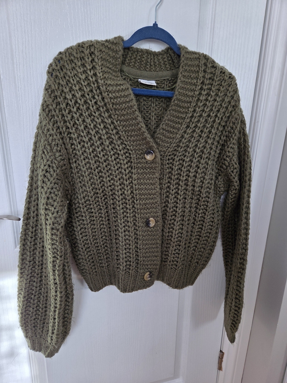 Noisy May Olive Green Chunky Knit Button Cardigan